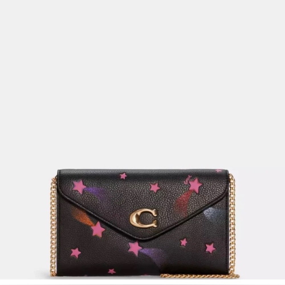 Coach Leather Crossbody Bag With Shooting Star Print, Black/Pink